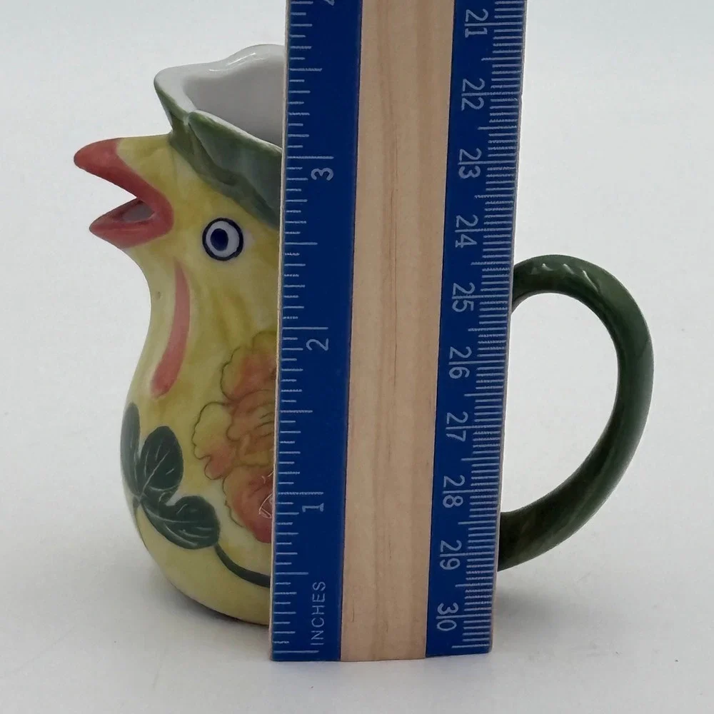 Vtg Ceramic Chicken Creamer Pitcher Yellow Floral Hand Painted Farmhouse 3.5